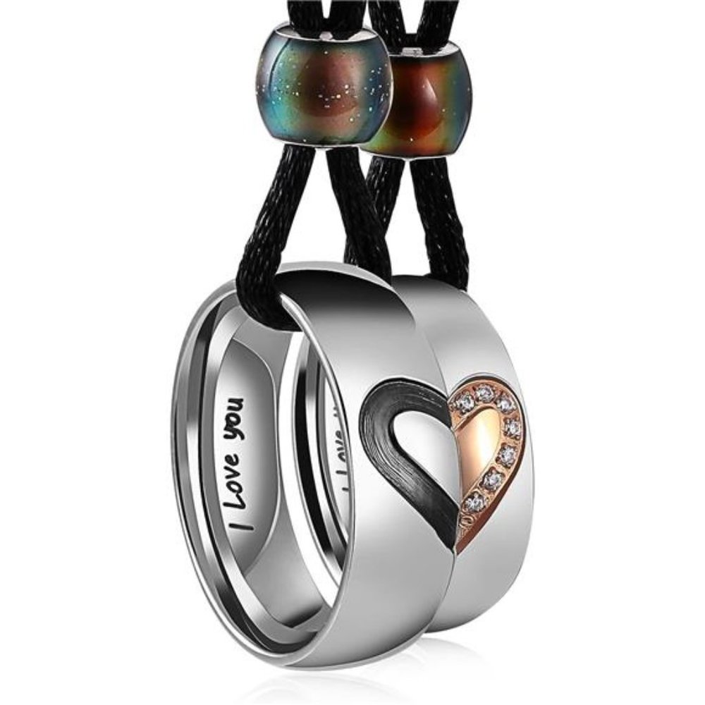 Couple Necklace for His Hers Stainless Steel Rope Pendant Puzzle Heart Engraved